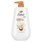 Dove Jabon de Cuerpo con dispensador; manteca de karité y vainilla para piel suave.