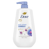 Dove Jabón corporal con pompa antiestres, deja la piel suave y calmada.