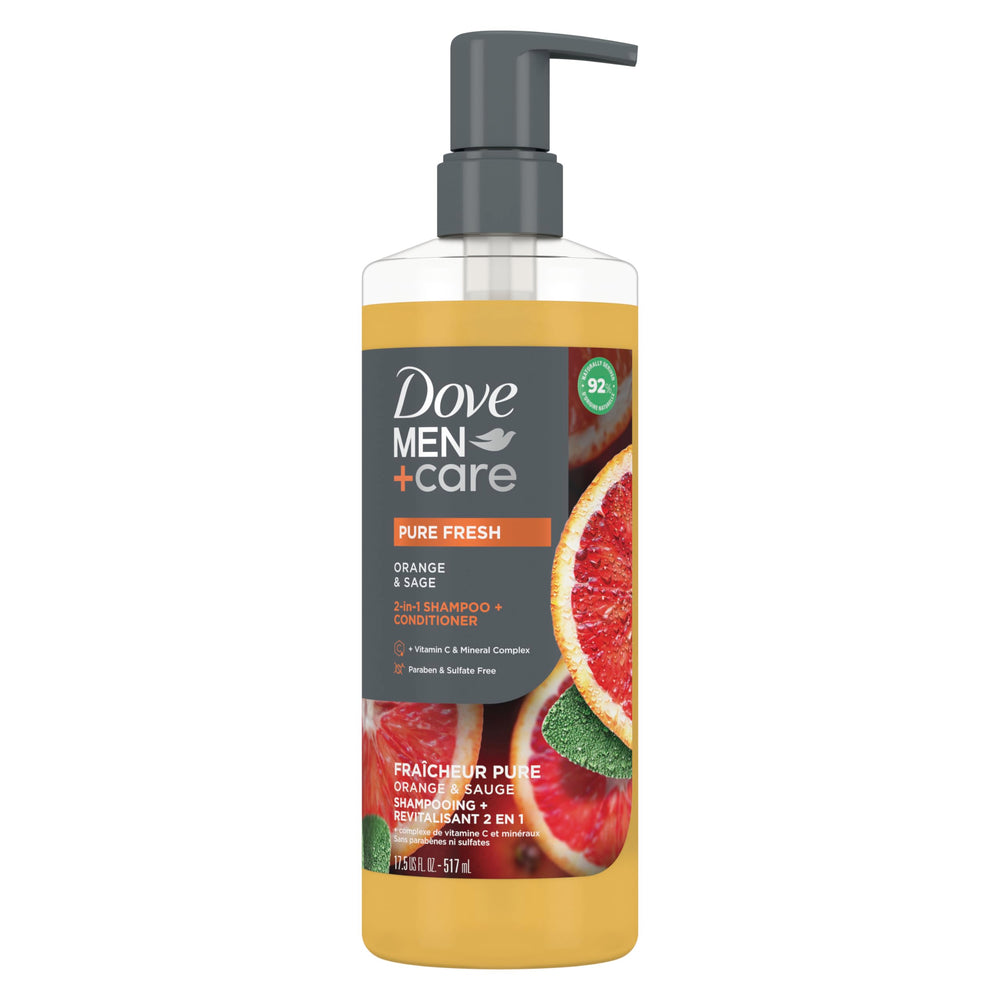 Dove Men+Care 2-en-1 Pure Fresh, botella para cabello fuerte y saludable.