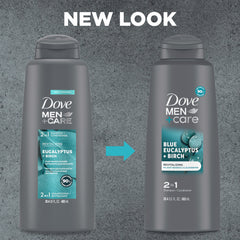 Dove Men Care 2in1 eco-pack showcases recycled plastic bottle and recyclability.