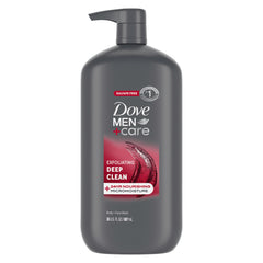 DOVE MEN + CARE botella exfoliante para piel suave todo el día.