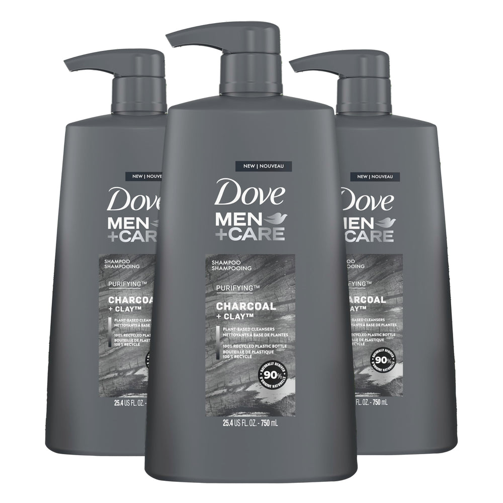 Dove Men Care Charcoal Clay Shampoo 3-Count Pack for purifying cleansing