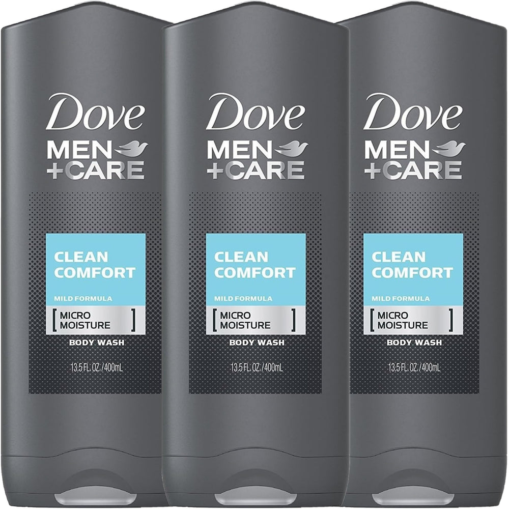 Dove Men Care Clean Comfort bottle pour for a refreshing, hydrating cleanse.