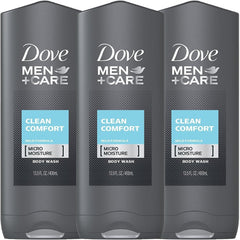 Dove Men Care Clean Comfort bottle pour for a refreshing, hydrating cleanse.