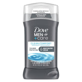 Dove Men+Care Clean Comfort deodorant stick for daily freshness with aluminum-free formula.