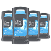 Dove Men+Care Cool Fresh antiperspirant stick in use for a refreshed underarm.