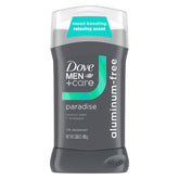 Dove Men+Care desodorante sin aluminio, barra, aroma paraiso para frescura duradera.