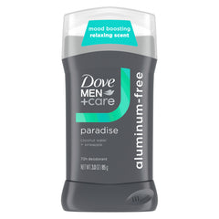 Dove Men+Care desodorante sin aluminio, barra, aroma paraiso para frescura duradera.