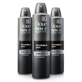 Dove Men Care Desodorante Invisible Spray, paquete de tres, frescura diaria.
