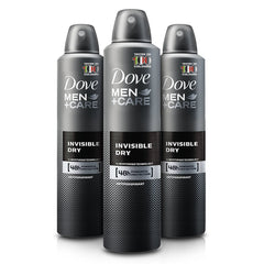Dove Men Care Desodorante Invisible Spray, paquete de tres, frescura diaria.
