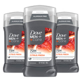 Dove Men+Care desodorante sin aluminio, barra cítrica veraniega para frescura diaria.