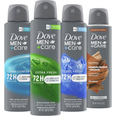 Dove Men+Care Dry Spray 4-Pack front view offering long-lasting freshness