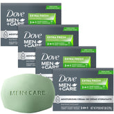 Dove Men+Care Extra Fresh Bar closeup highlighting moisturizing core for hydrated skin
