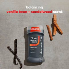 Dove Men+Care Horizon deodorant packaging highlighting the aluminum-free design.