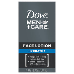 Dove Men+Care Hydrate Face Lotion on-face application demonstrates easy daily use and hydration.