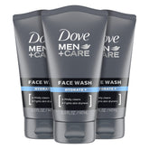 Dove Men+Care Hydrate Plus Face Wash bottle showing daily cleansing for dry skin