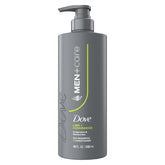 Dove Men+Care Lime and Cedarwood bottle showing 2-in-1 formula for strong, fresh hair