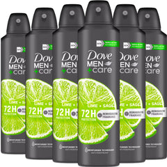 Dove Men+Care Lime + Sage spray 6-pack for everyday freshness and protection.