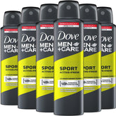 Dove Men+Care Sport Active+Fresh spray bottle for quick, long-lasting freshness during workouts.