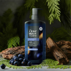 Dove Men+Care textura espumosa en cercanía, deja piel suave