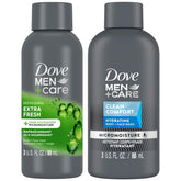 Dove Men+Care travel-size bottles for on-the-go freshness.