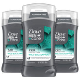 Dove Men+Care Wild Eucalyptus deodorant stick front view for lasting freshness.