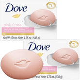 Dove Pink Beauty Bar 2-pack packaging highlights 1/4 moisturizing cream for hydration.