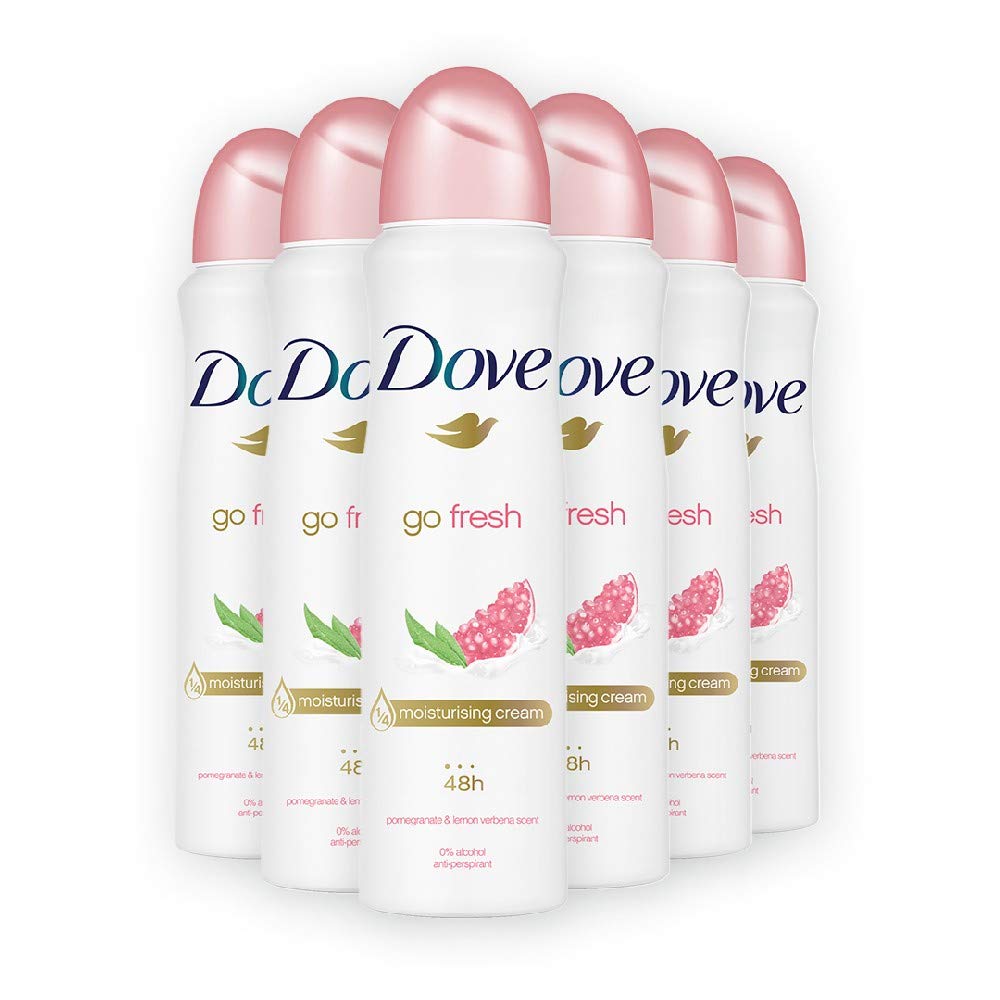 Dove Red Body Spray Pomegranate front six-pack showcases a refreshing daily fragrance for everyday freshness.