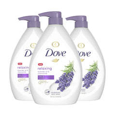 Dove Relaxing Body Wash bottle pour with lavender for soothing skin
