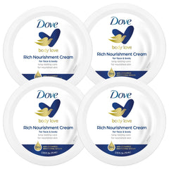 Dove Rich Nourishing Cream jar close-up for deep hydration.