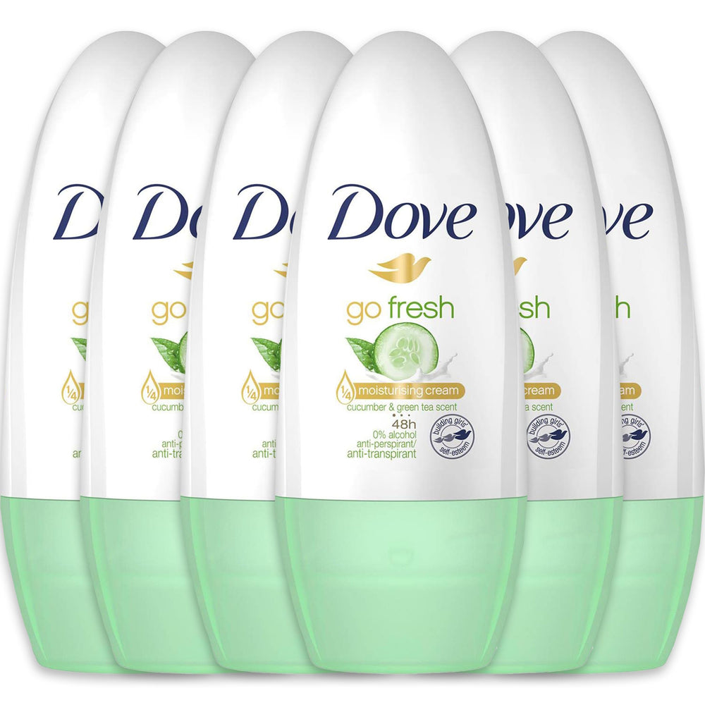Dove Roll-On Frescura Pepino y Té Verde en botella, protección suave para la axila.
