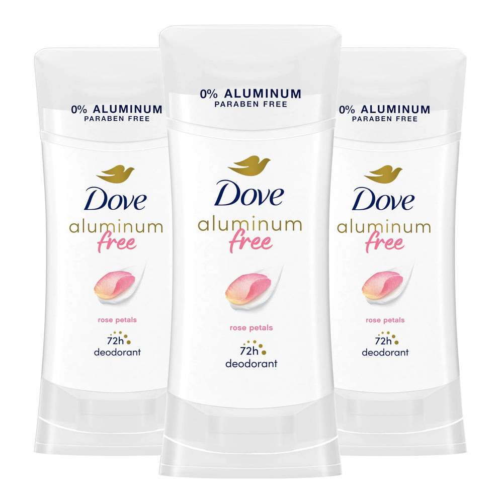 Dove Rose Petals 0% Aluminum deodorant stick for gentle daily protection.