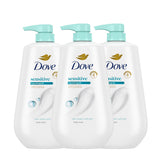 Dove Sensitive Skin Body Wash bottle highlighting gentle cleansing for sensitive skin.