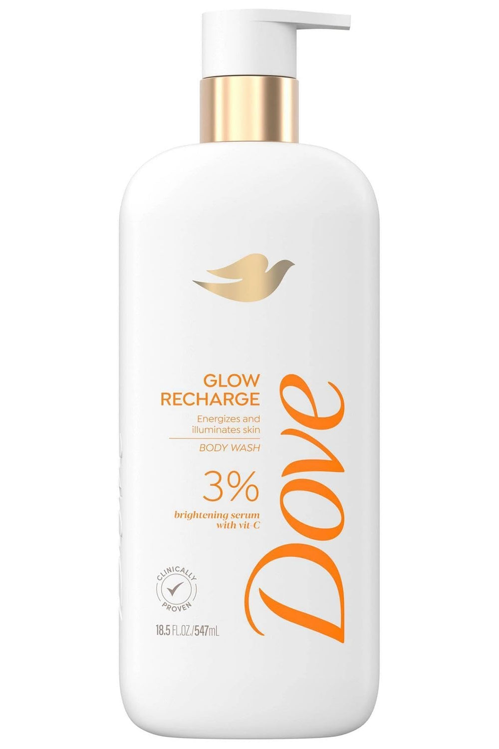 Dove Serum Body Wash Glow Recharge, botella, brillo suave tras la ducha