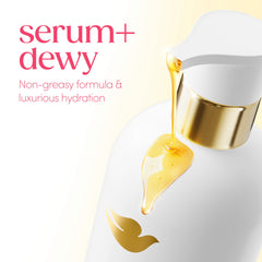 Dove Serum Shower Oil, aroma coco-geranio que crea experiencia sensorial relajante.