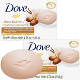 Dove soap with shea butter and vanilla in a 2-pack, for pampering skin.