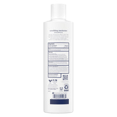 Dove Soothing Moisture Derma Shampoo label close-up with almond oil and zinc