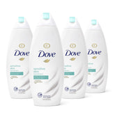 Dove sulfate-free hypoallergenic body wash bottle close-up highlighting the gentle formula for sensitive skin.