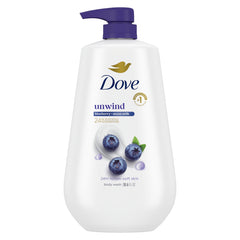 Dove Unwind arándano leche de luna, ducha calmante y piel suave.