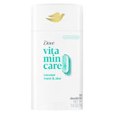 Dove VitaminCare+ desodorante en barra coco-agua, aplicación suave para uso diario.