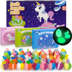 DOVIPE bath bombs reveal glow-in-the-dark dinosaur toy for magical bath time.