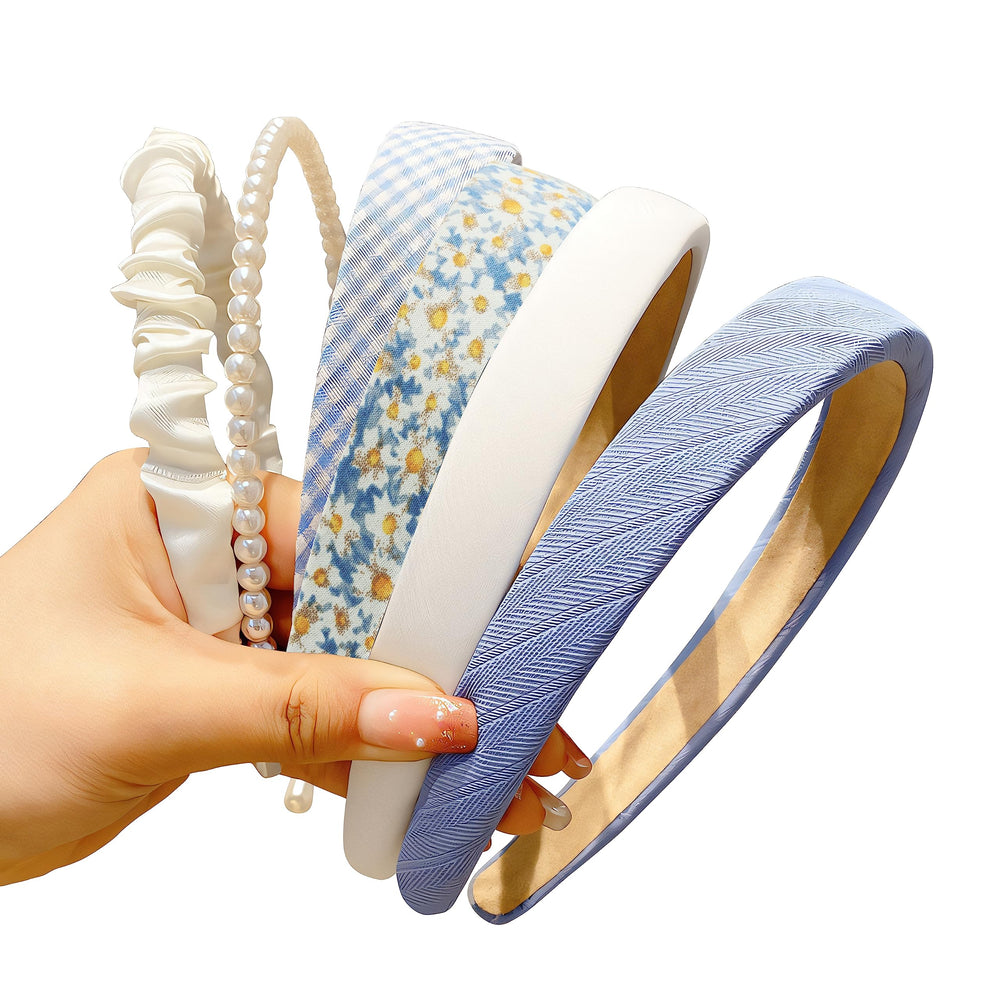 DOXISHRUKY pearl floral padded headband blue for a polished everyday look