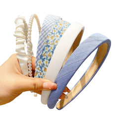 DOXISHRUKY pearl floral padded headband blue for a polished everyday look