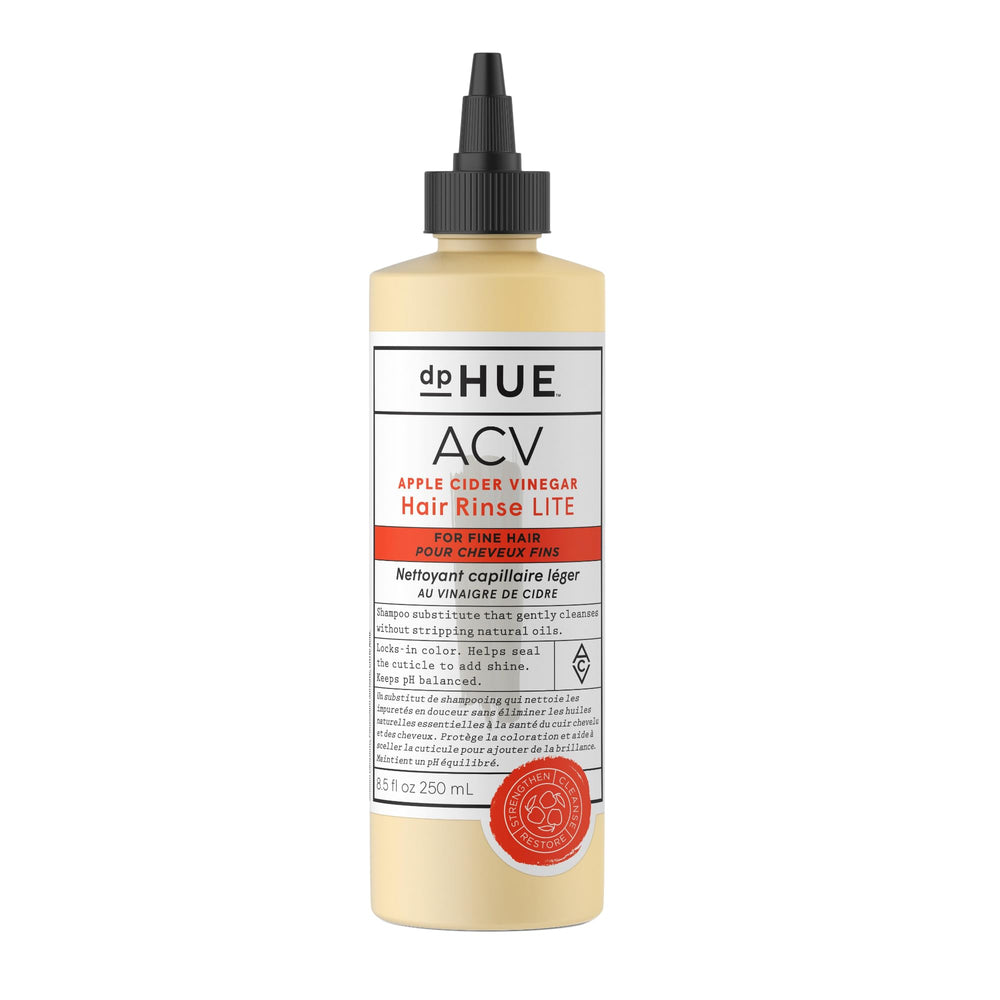 dpHUE ACV Hair Rinse Lite bottle, compact design for easy color-safe scalp cleansing