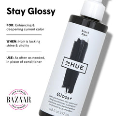 dpHUE Gloss+ Black swatches showing deep natural black tint