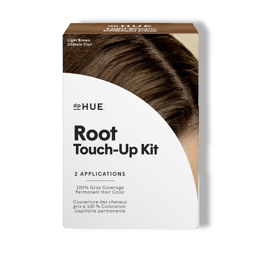 dpHUE Root Touch-Up Kit light brown box showing shade match for seamless gray coverage