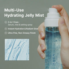 Dr.Althea Aqua Marine Jelly Mist misting on skin for cooling hydration.