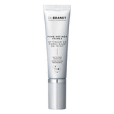 Dr. Brandt Pores No More bottle with pump showing oil absorption and pore refinement.