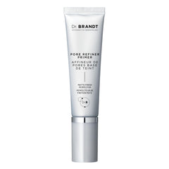 Dr. Brandt Pores No More bottle with pump showing oil absorption and pore refinement.