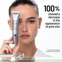 Dr. Brandt Pores No More Primer on cheek shows oil control and a smooth finish